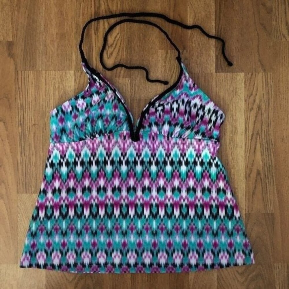 Mossimo sz L Braided Tie Halter Tankini Pink Blue